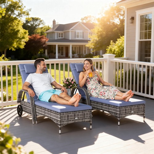 Rattan sun lounger set - sun, wicker