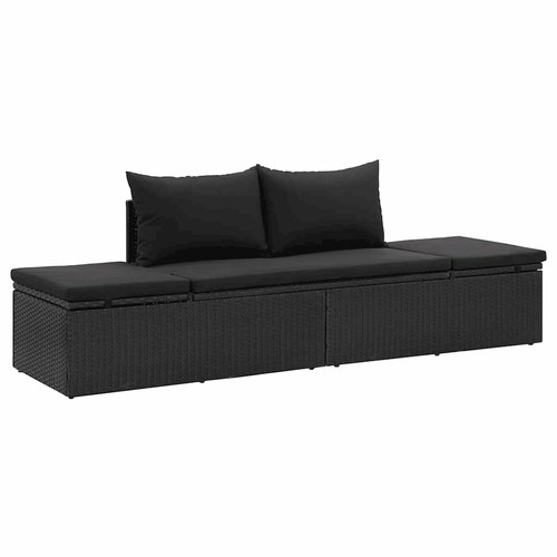Sun lounger black poly rattan - black,