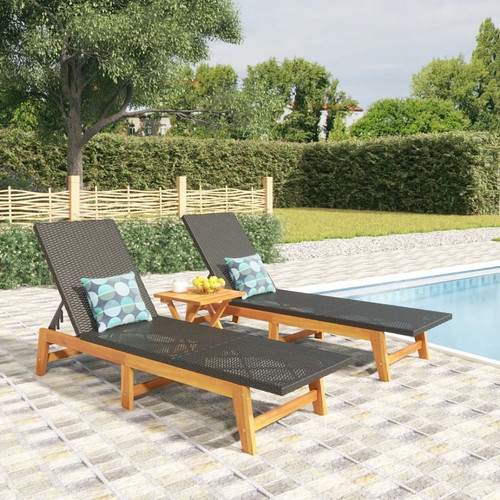 Sun lounger black - brown, pe