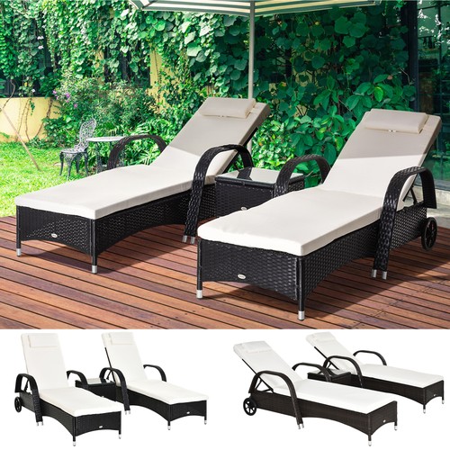 3pc rattan sun lounger wicker - rattan,